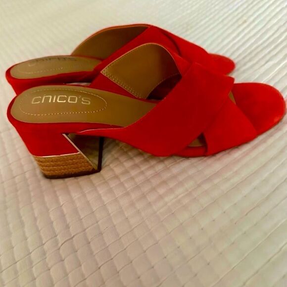 Chico’s Valeri, suede sandals with block heels. - Picture 1 of 7